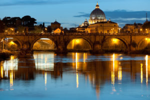 Night view on Rome and Vatican over the Tiber river. GPS information is in the file