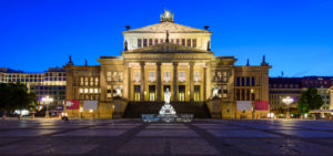 panorama with konzerthaus (concert house) in berlin, germany, at night